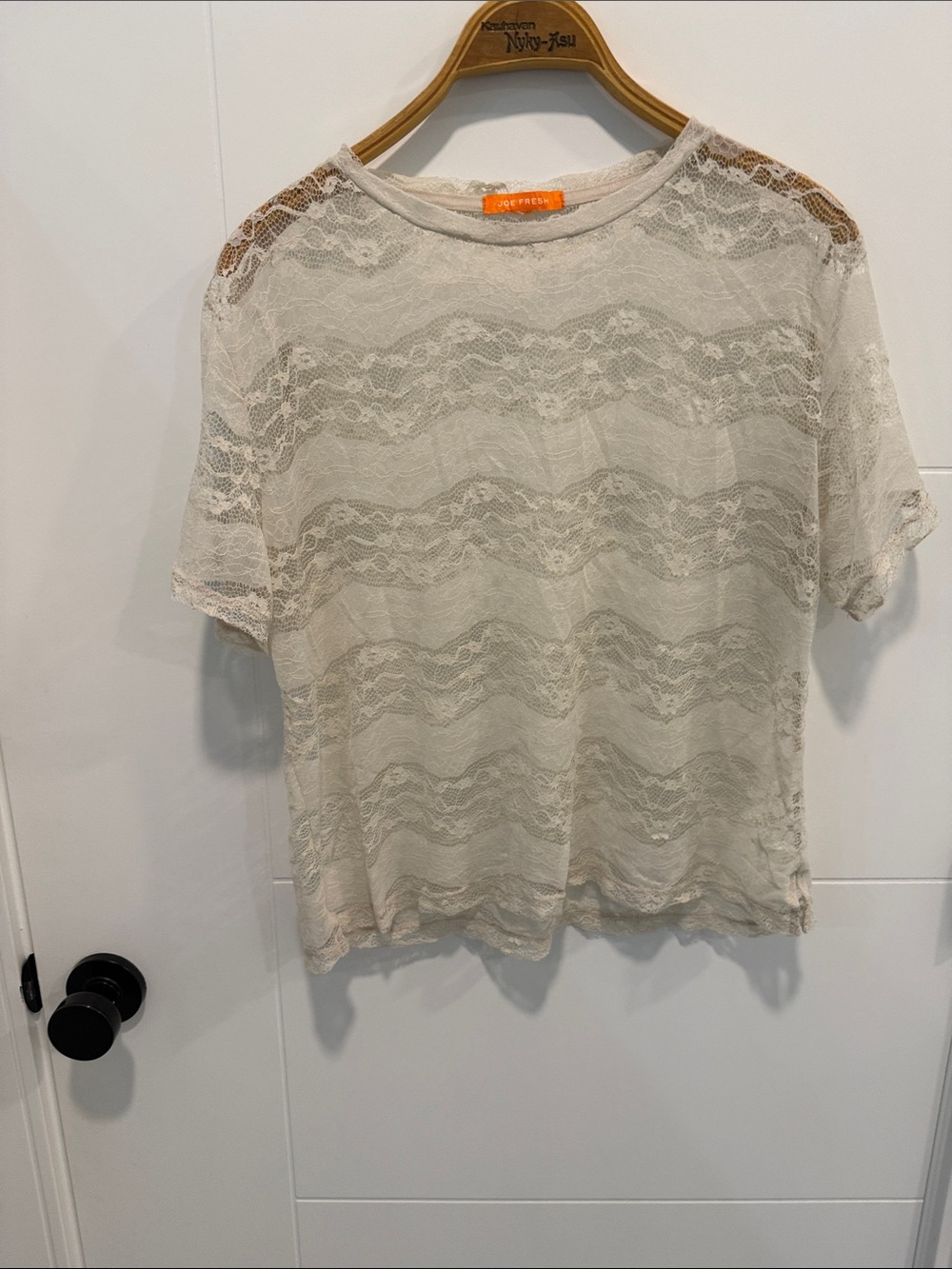 Joe Fresh Beige Lace Short Sleeve Blouse size large